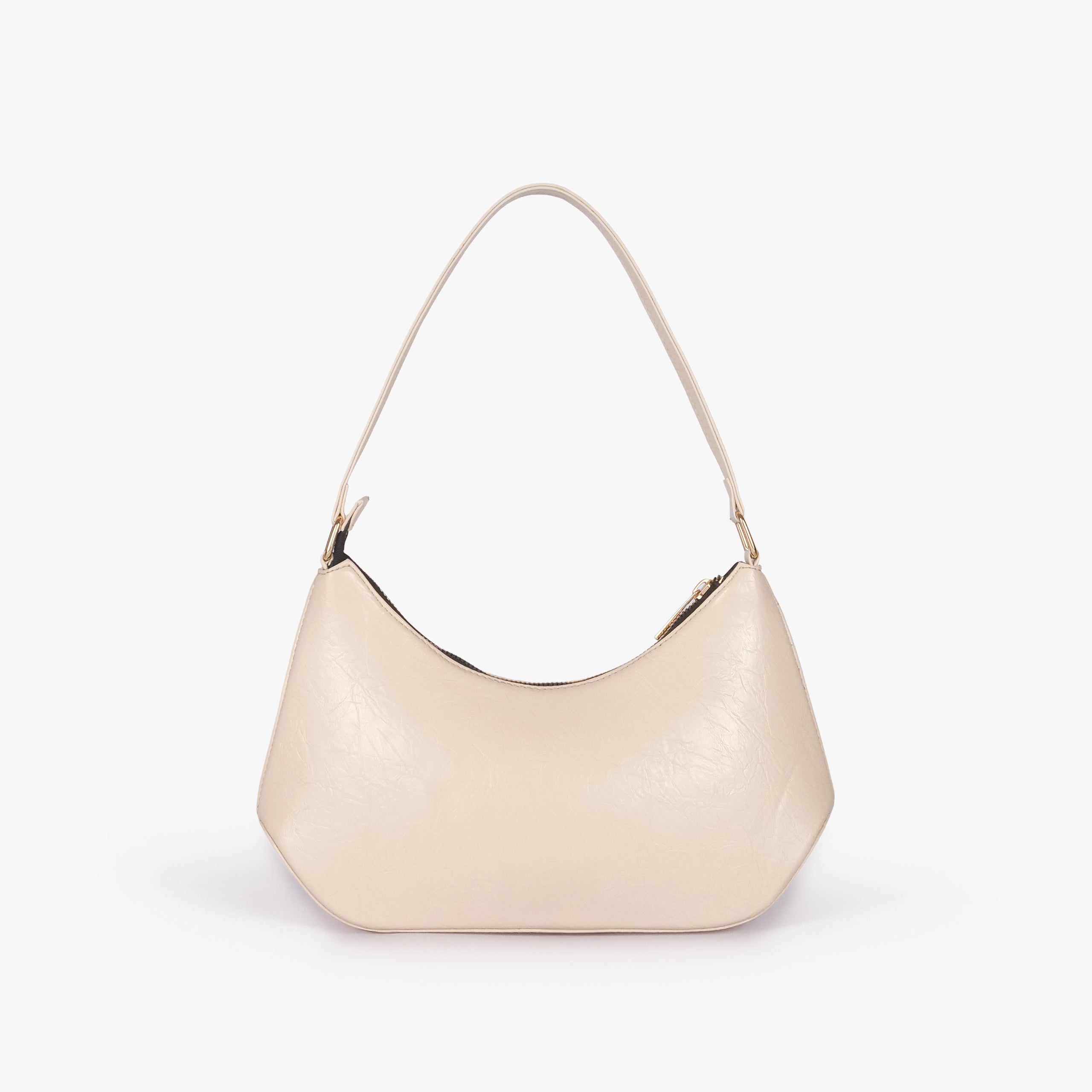 Pearl crinkle shoulder bag — back view showing the plain crinkle faux-leather panel and curved body shape