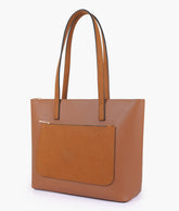 Tan front pocket tote bag