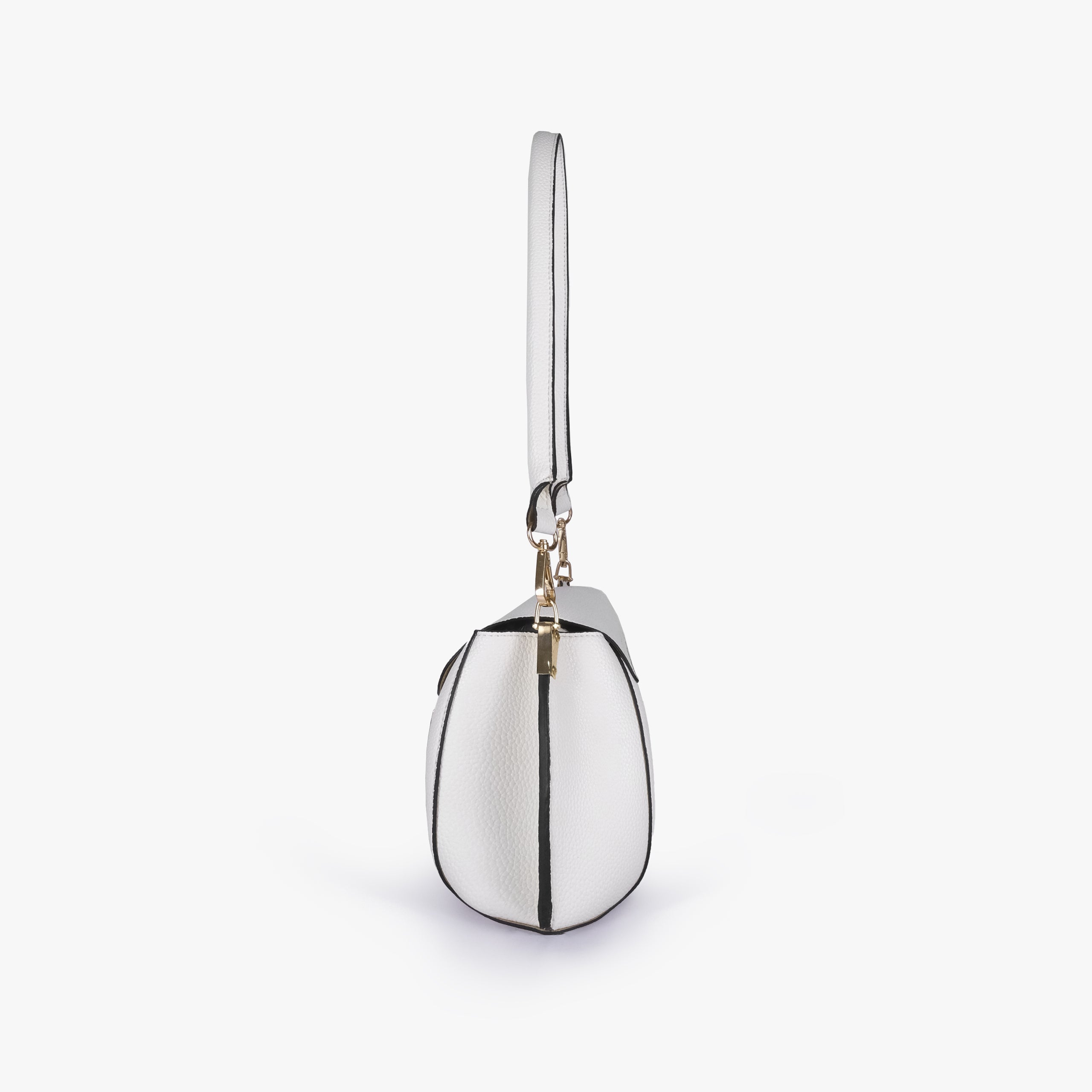 Side profile of Ivory pebble baguette bag
