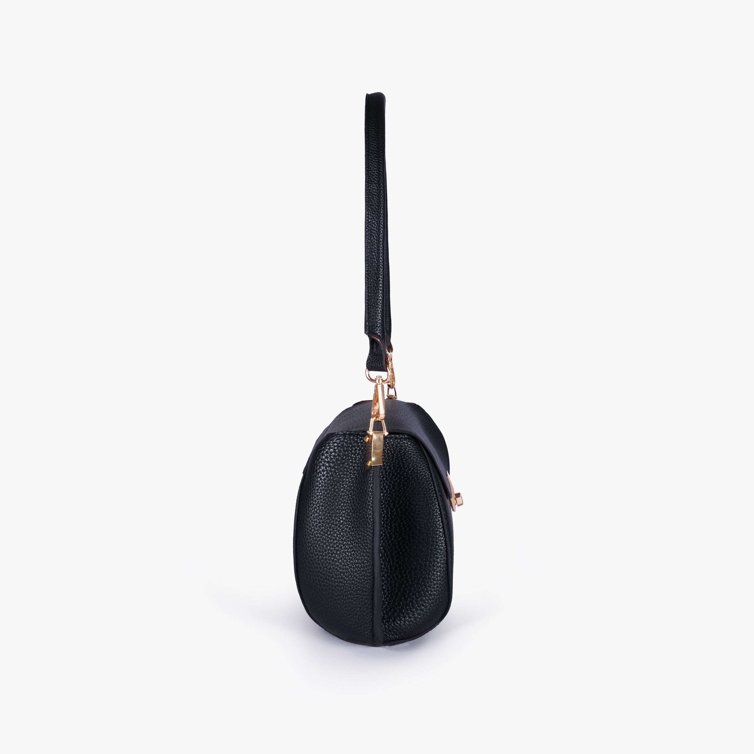 Side profile of Black pebble baguette bag