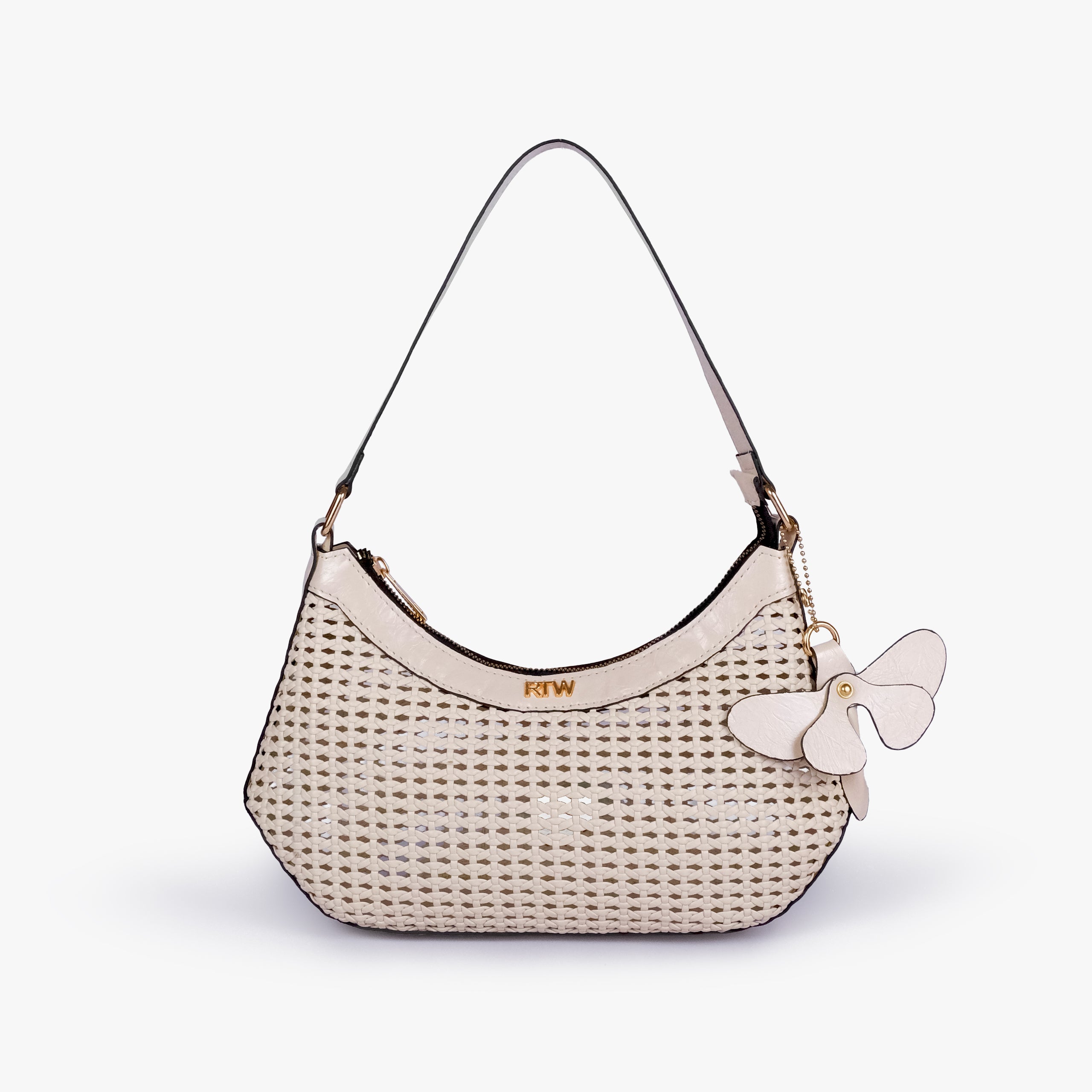 Front view of Ivory woven shoulder bag