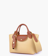 Off-white and brown mini top-handle tote bag