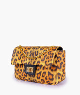 Mustard printed mini bag with chain