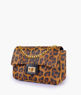 Brown printed mini bag with chain