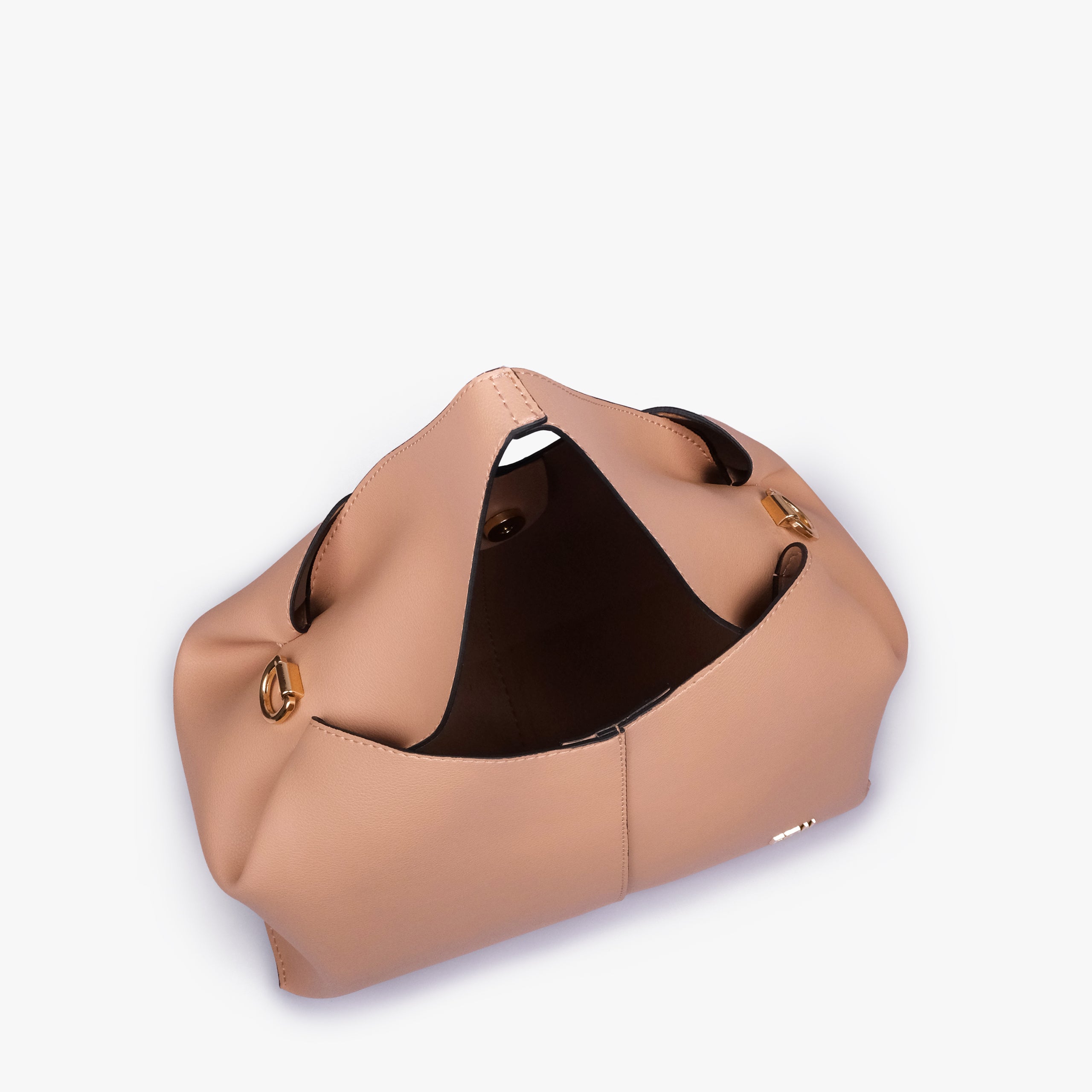 Open interior of Peach draped mini tote