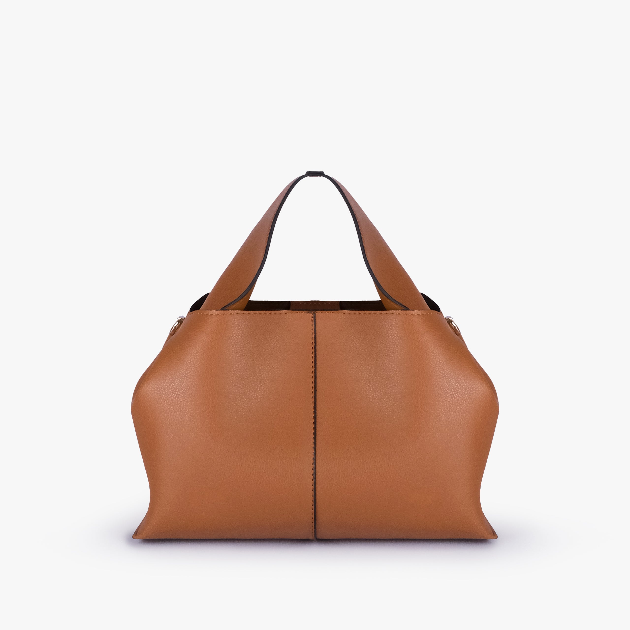 Back view of Tan draped mini tote