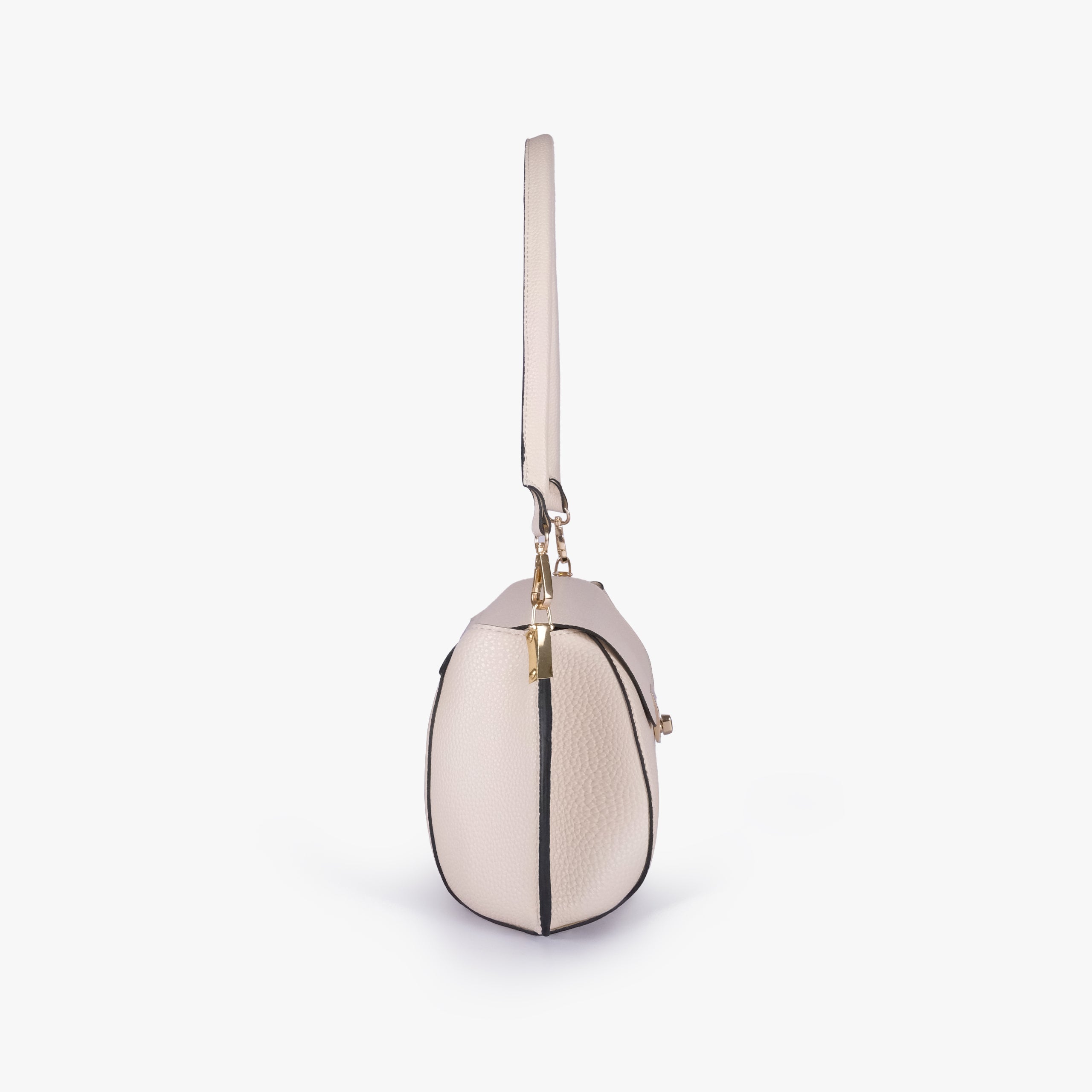 Side profile of Off-white pebble baguette bag