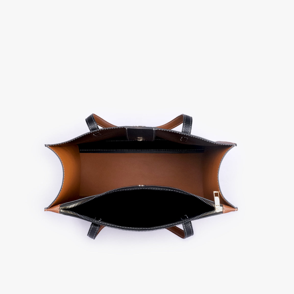 Interior view of Espresso color blocking tote