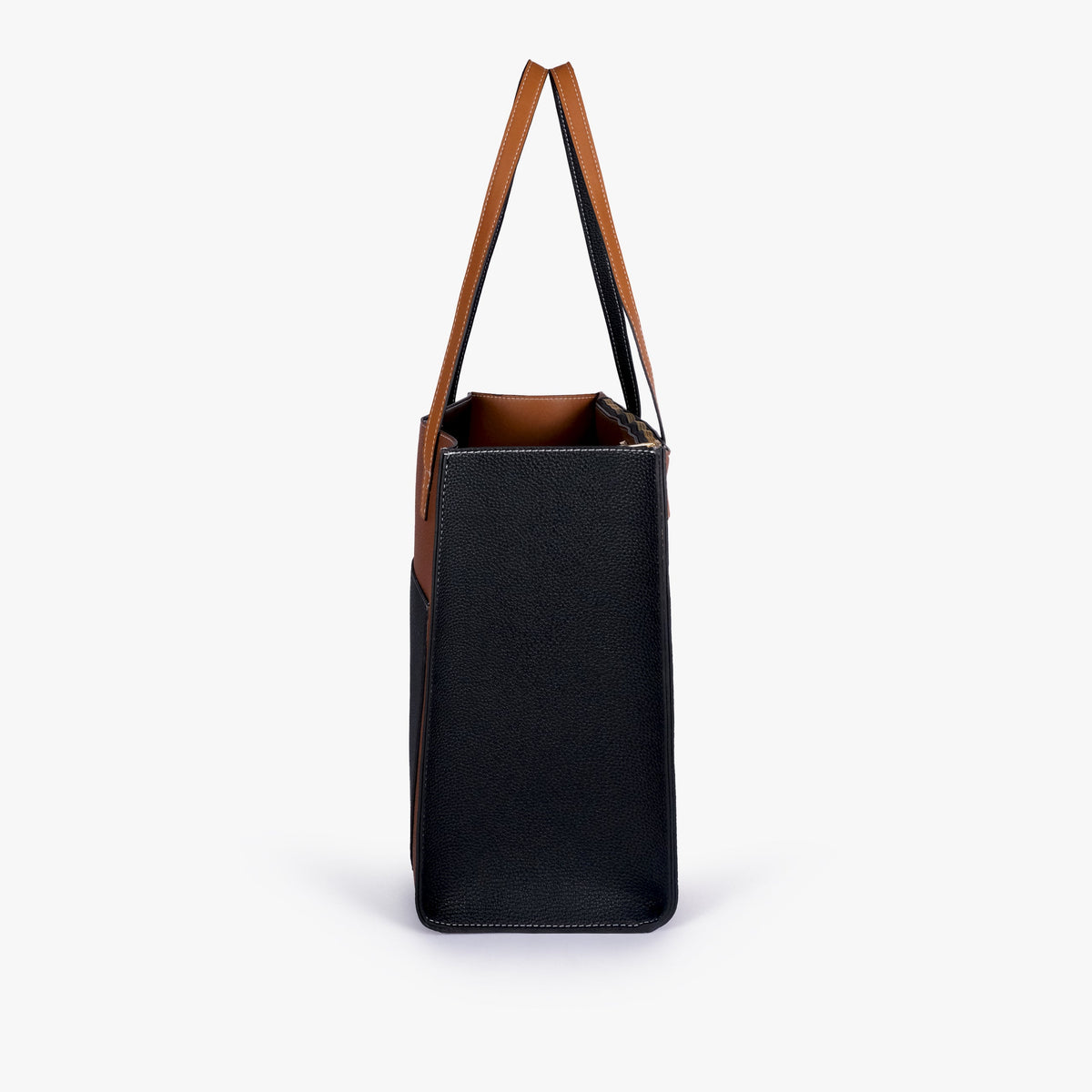 Side profile of Espresso color blocking tote