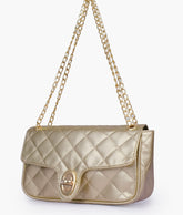 Golden quilted small shoulder bag with chain