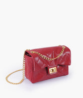 Maroon quilted mini bag with chain