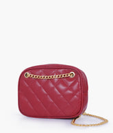 Maroon quilted rectangle cross-body bag