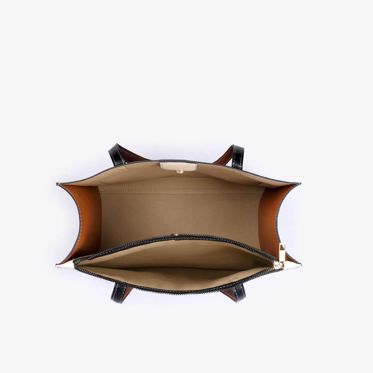 Interior view of Monochrome color blocking tote