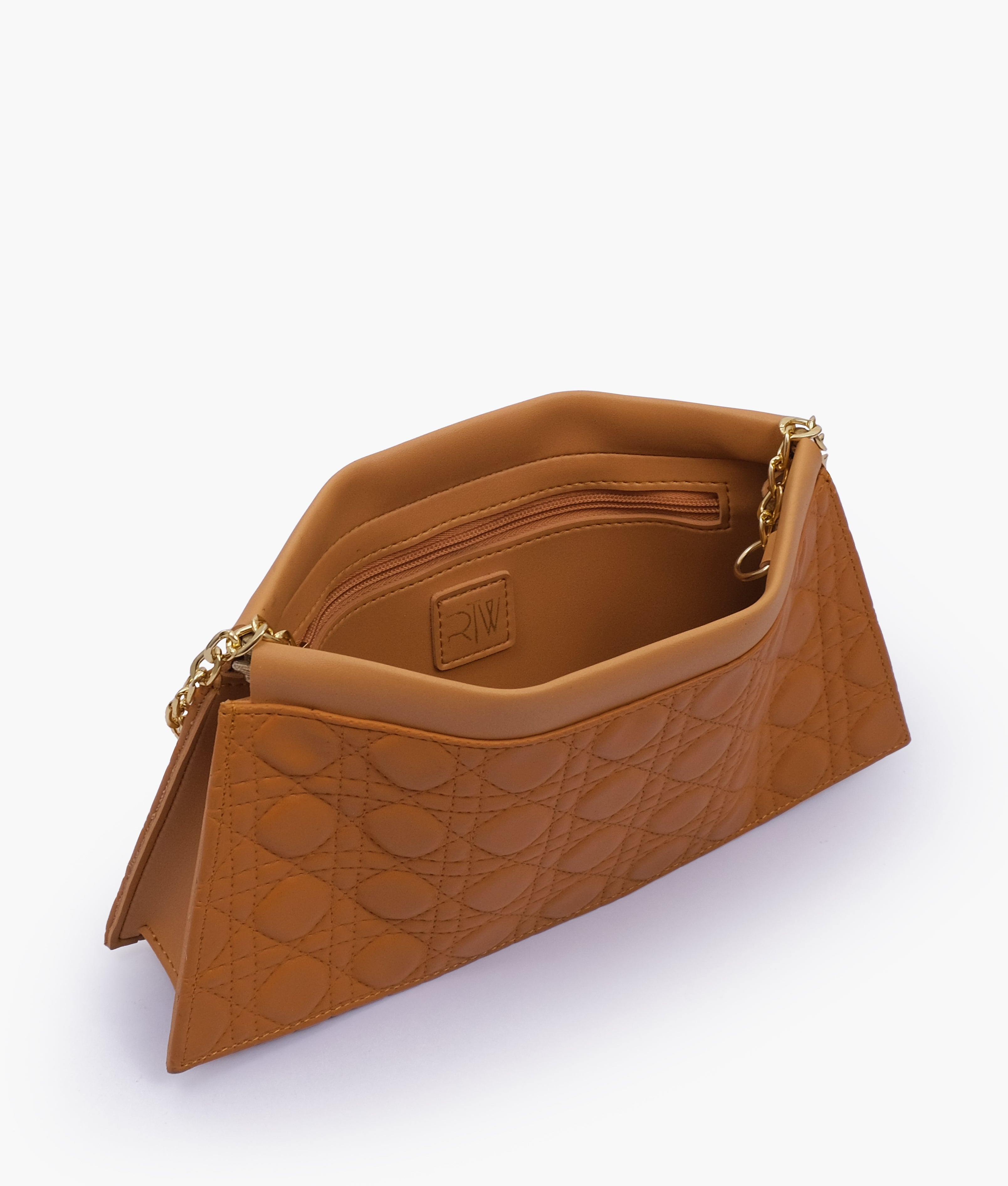 Mustard quilted evening clutch with snap closure