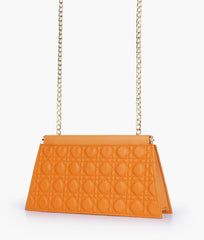 Mustard quilted evening clutch with snap closure