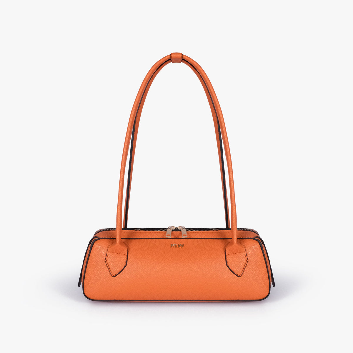 Front view of orange east-west baguette bag
