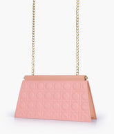 Peach quilted evening clutch with snap closure