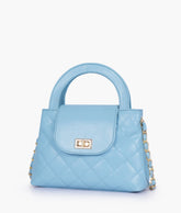Sky blue flap quilted bag with top handle