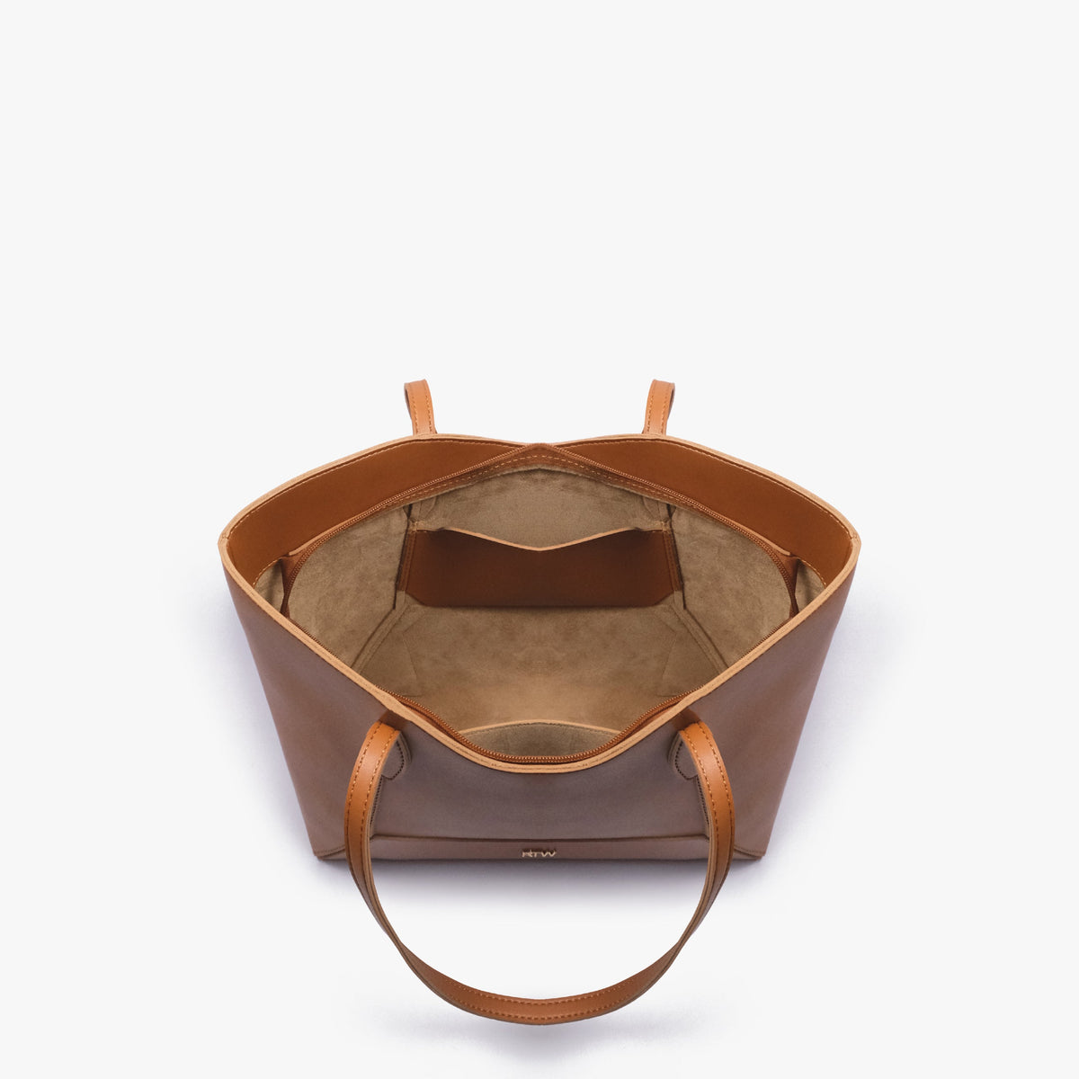 Interior view of Tan Arc tote bag