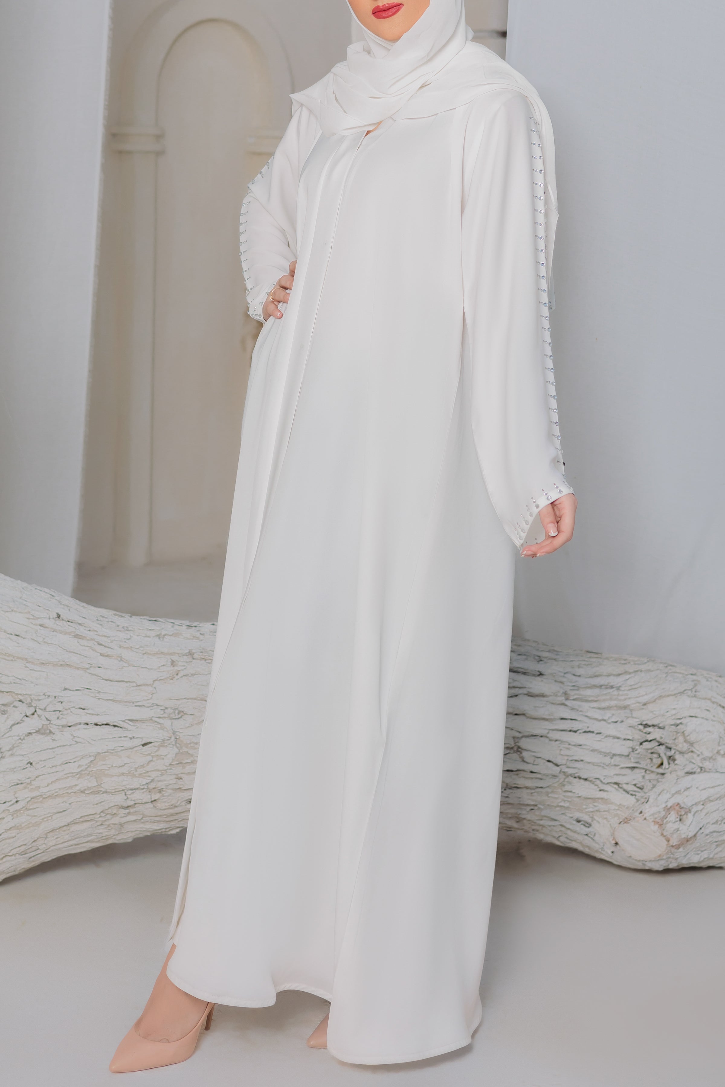 Floral White Abaya