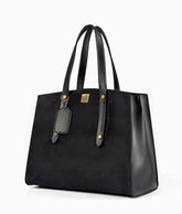 Black suede multi compartment satchel bag