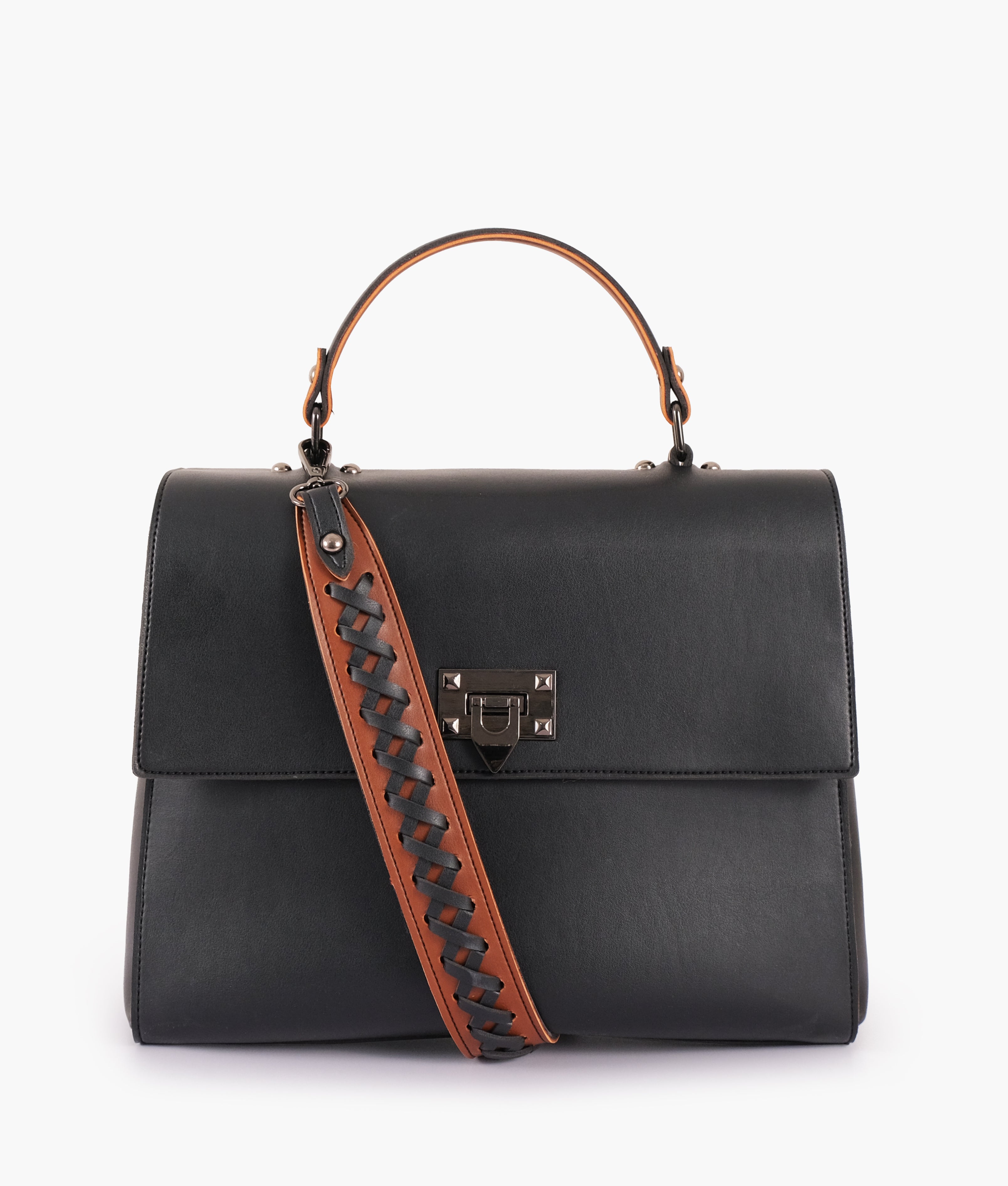 Black Flap-Over Top-Handle Bag – Modern and Chic – RTW Creation