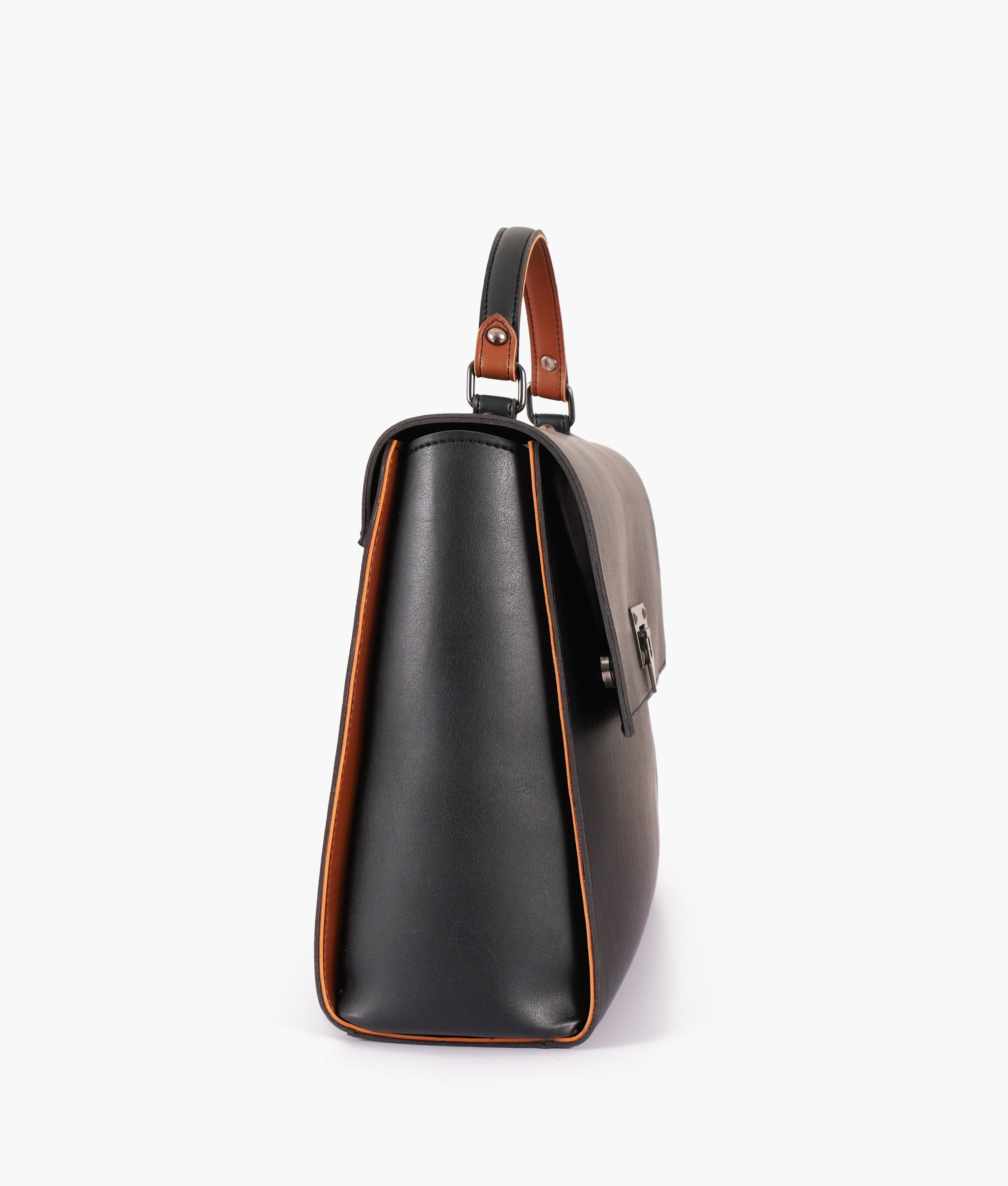 Black flap-over top-handle bag