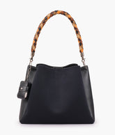 Black suede handbag with braided handle