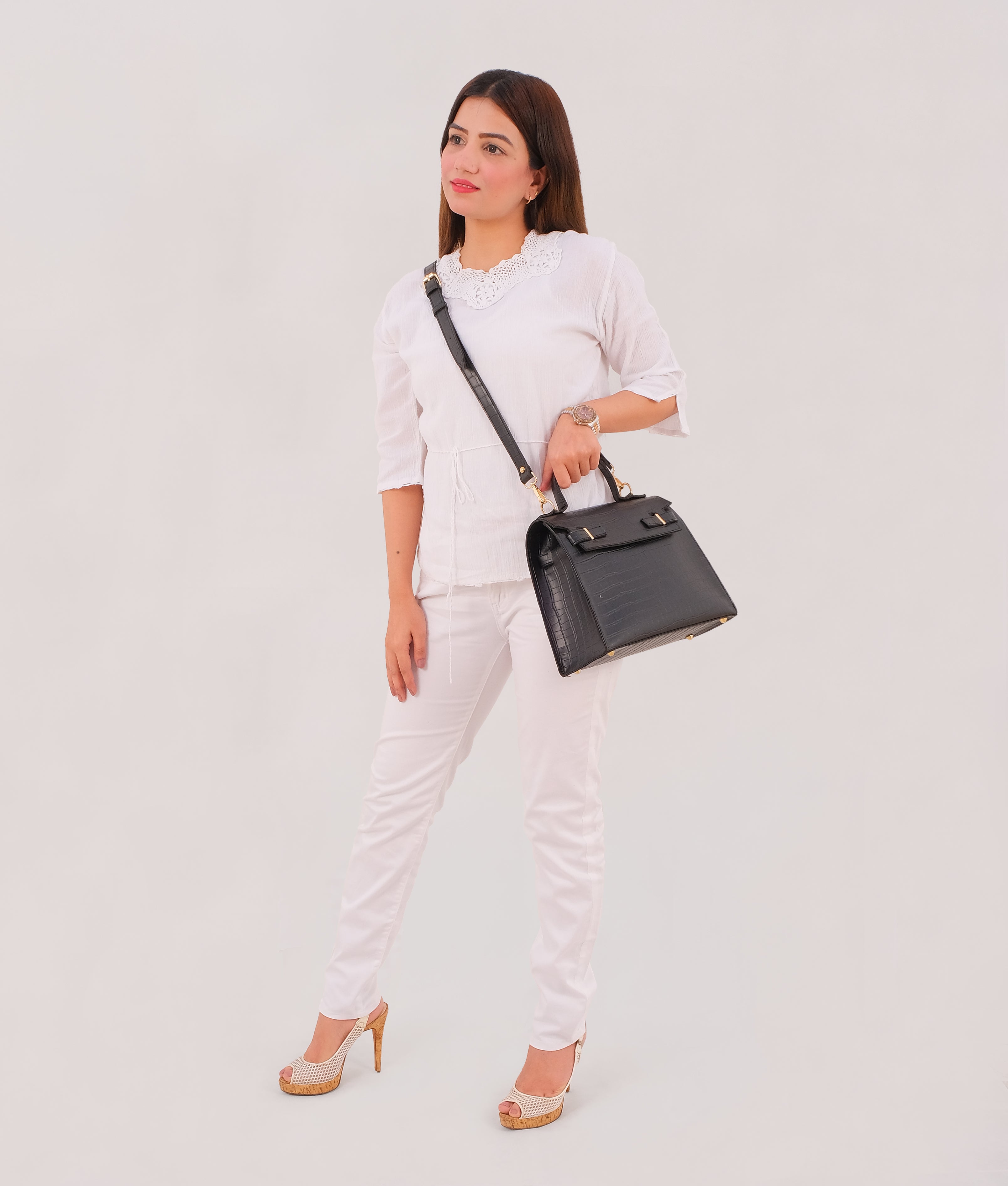 Black top-handle crocodile mini bag