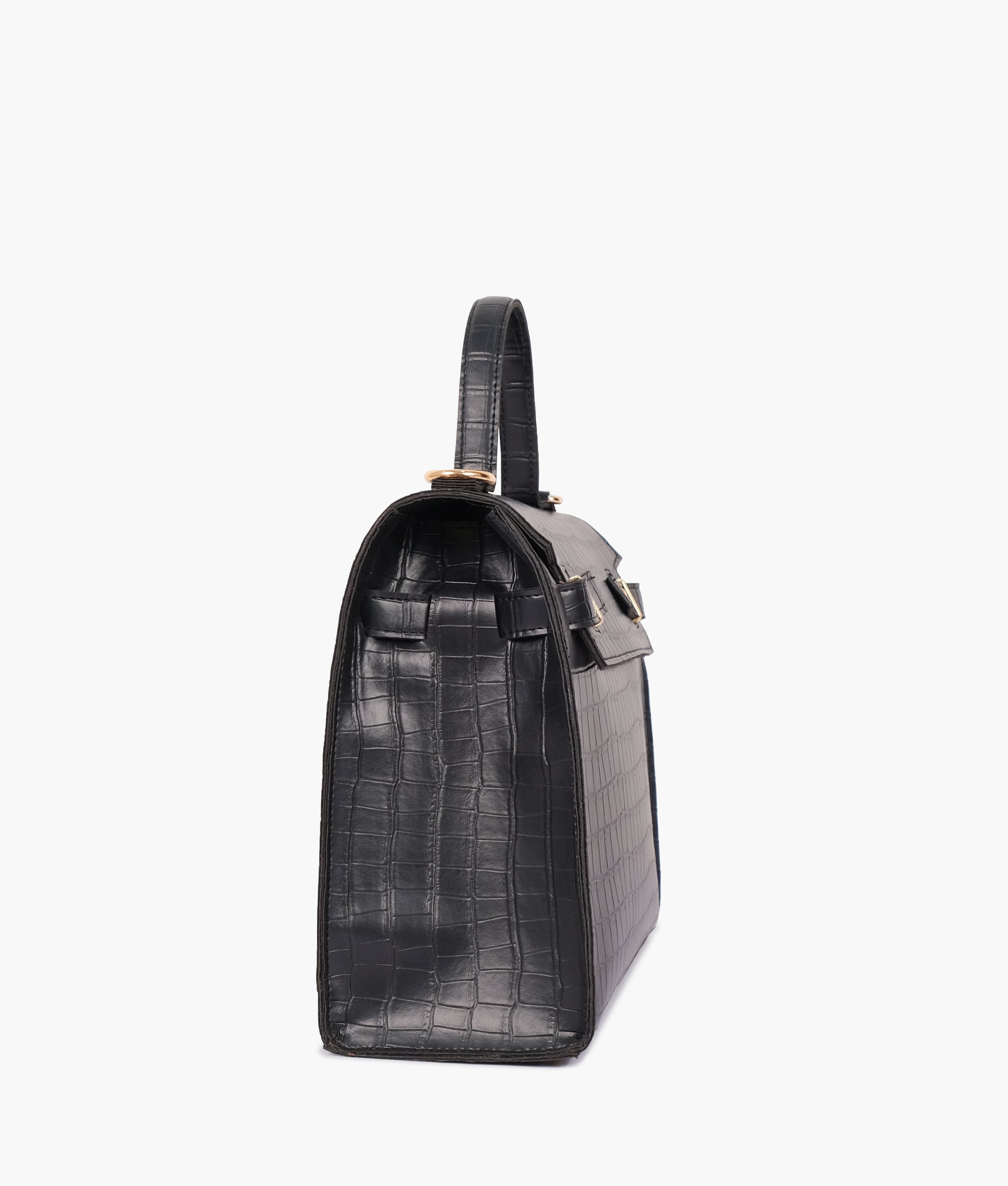 Black top-handle crocodile mini bag