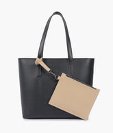 Black tote bag with detachable pouch