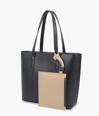 Black tote bag with detachable pouch