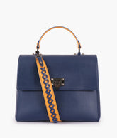 Blue flap-over top-handle bag