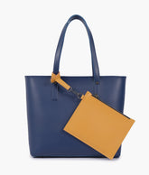 Blue tote bag with detachable pouch
