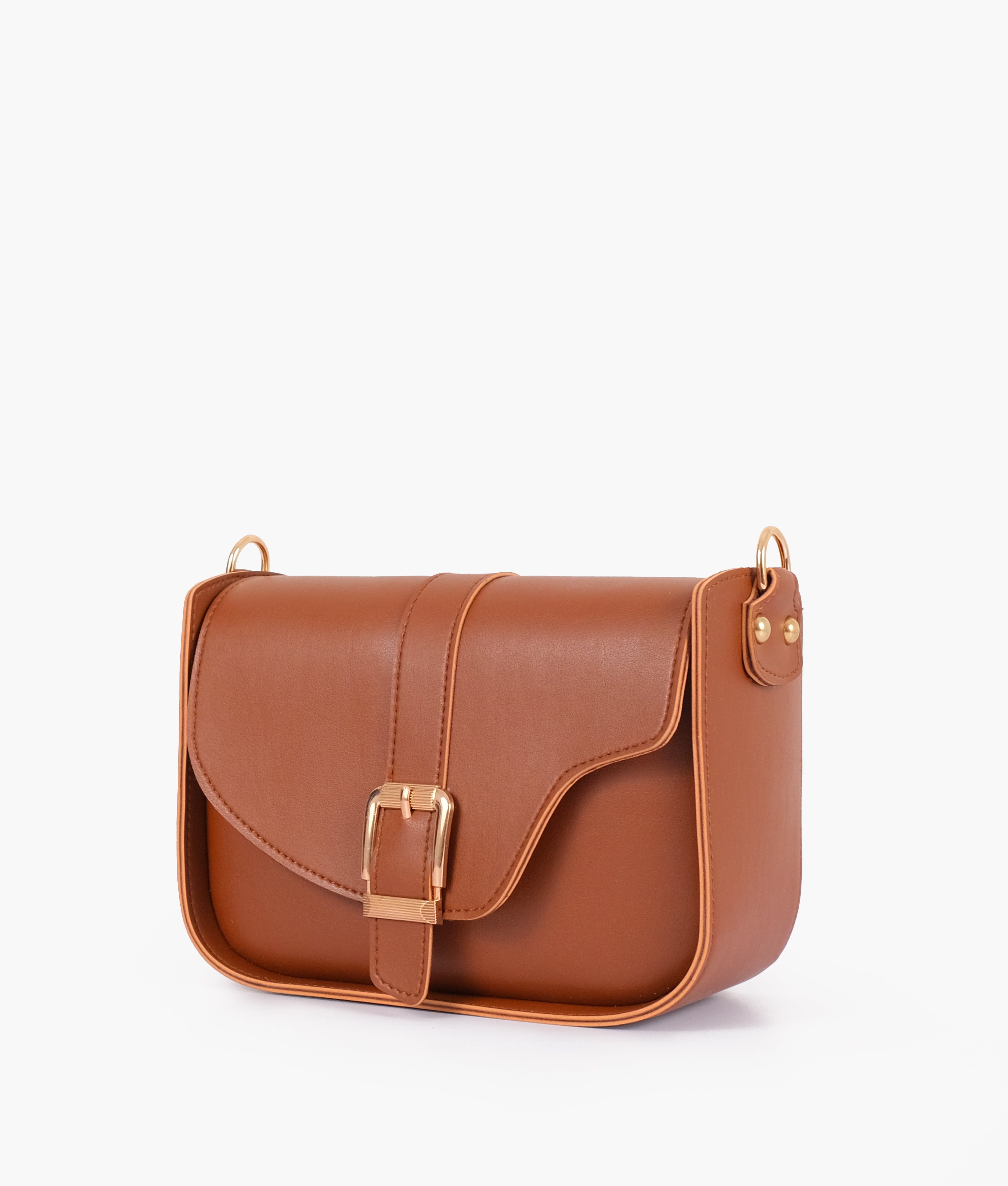 Brown saddle buckle bag