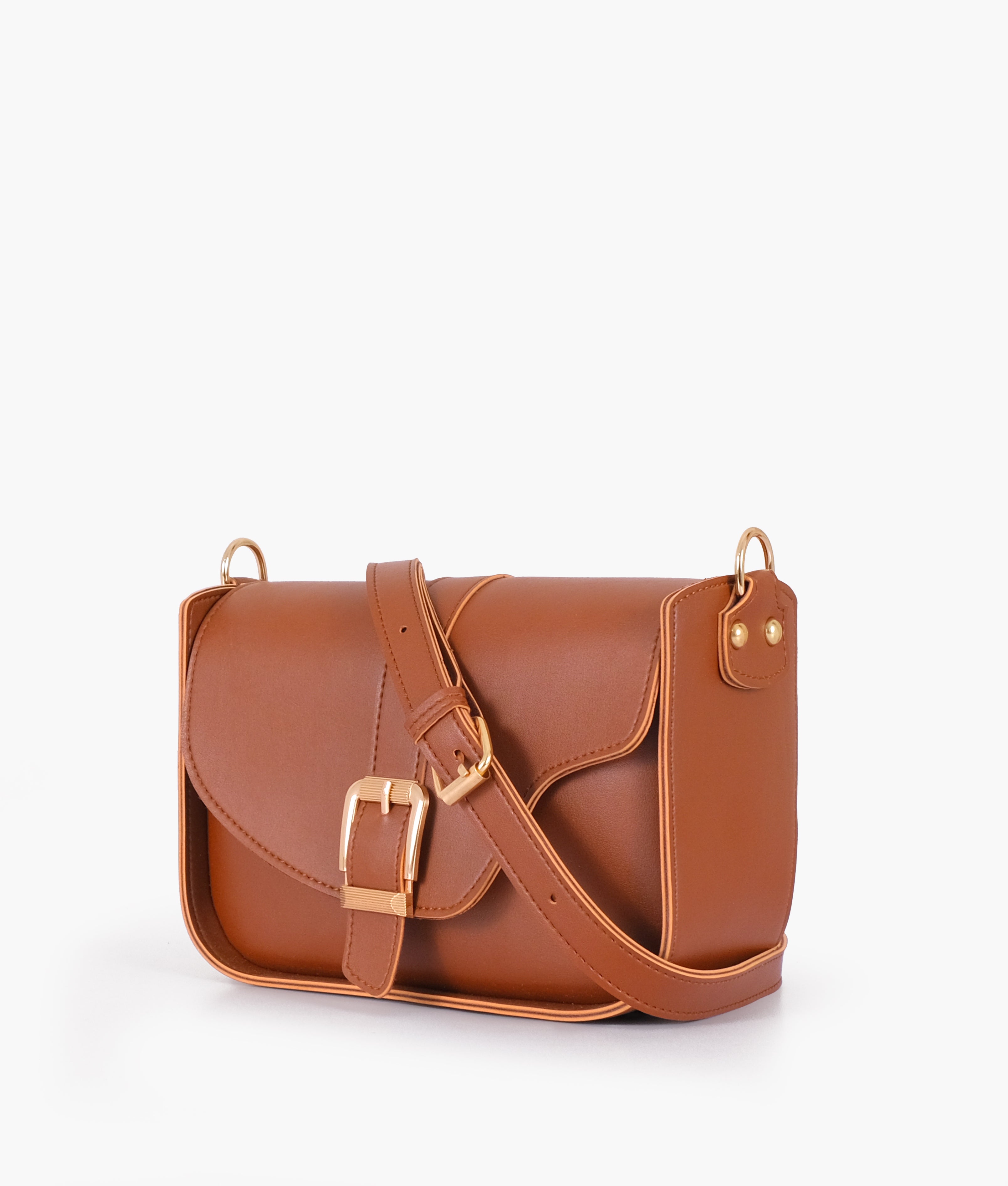 Brown saddle buckle bag