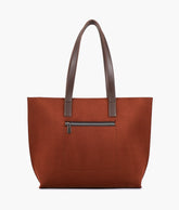 Dark brown suede long handle tote bag