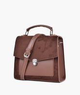 Brown suede push-lock messenger bag