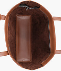 Brown tote bag with detachable pouch