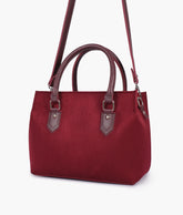 Burgundy suede small satchel bag