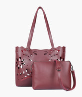 Burgundy two-piece floral tote