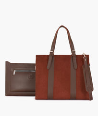 Dark brown suede laptop bag with sleeve