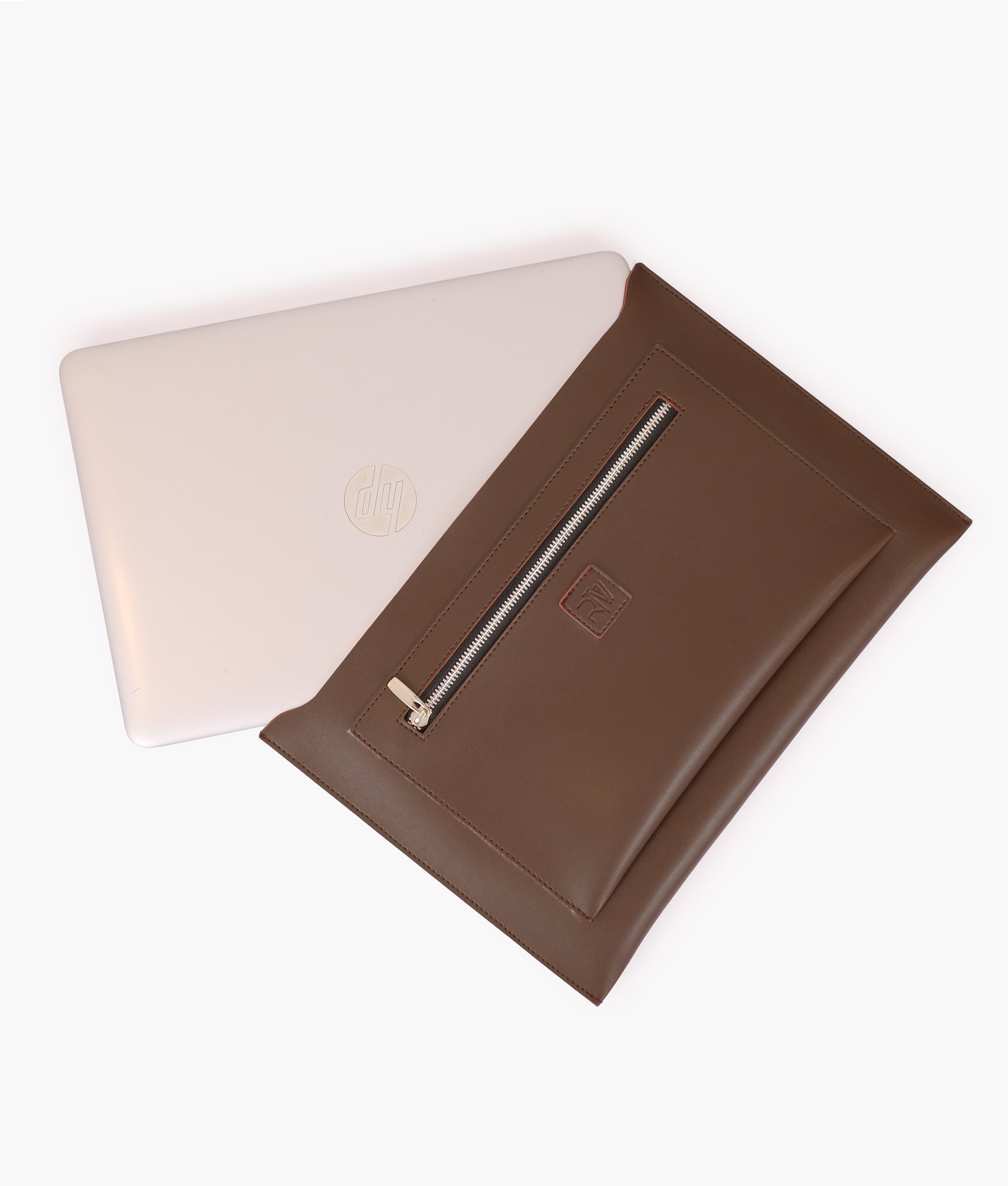Dark brown suede laptop bag with sleeve