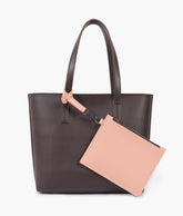 Dark brown tote bag with detachable pouch
