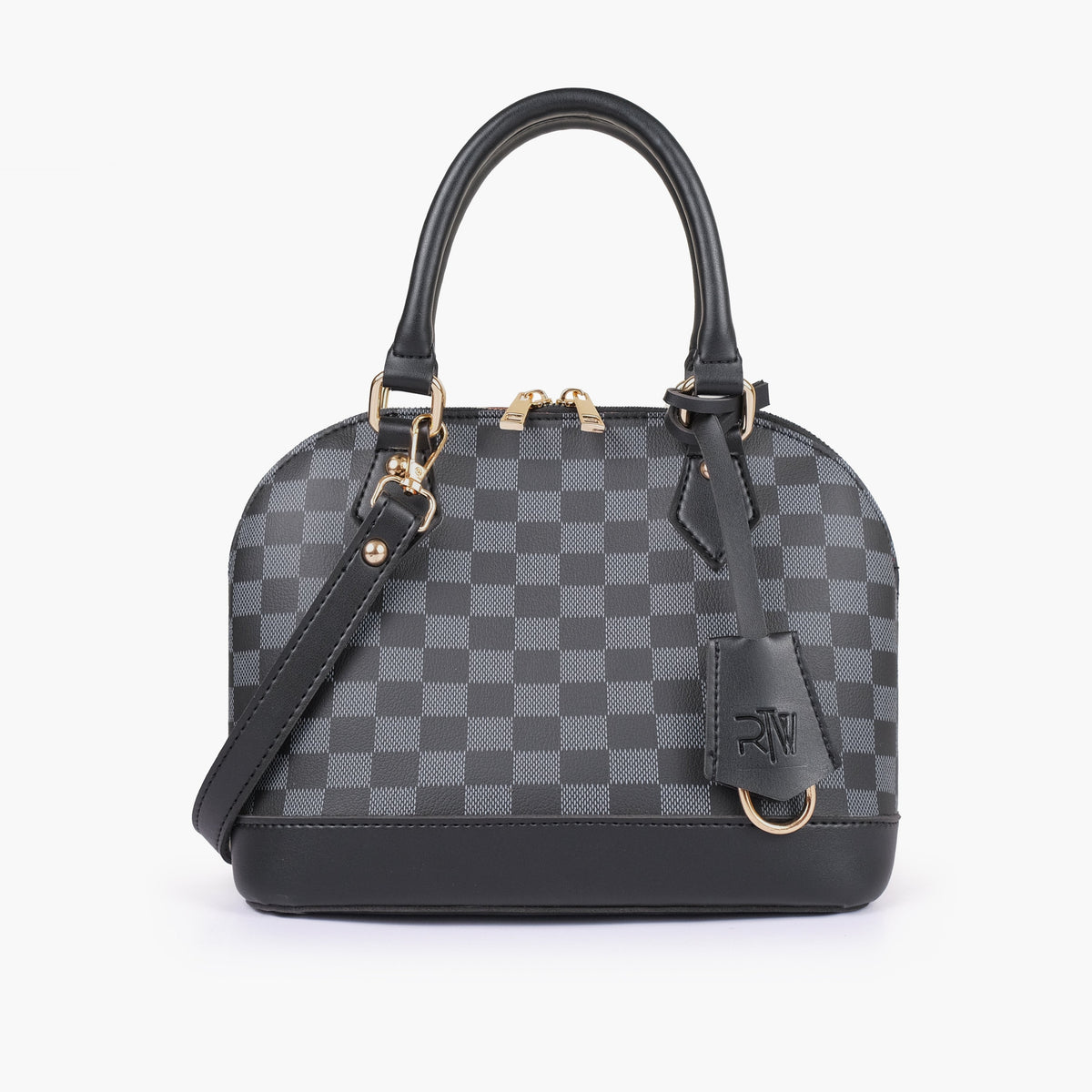 Black dome satchel handbag