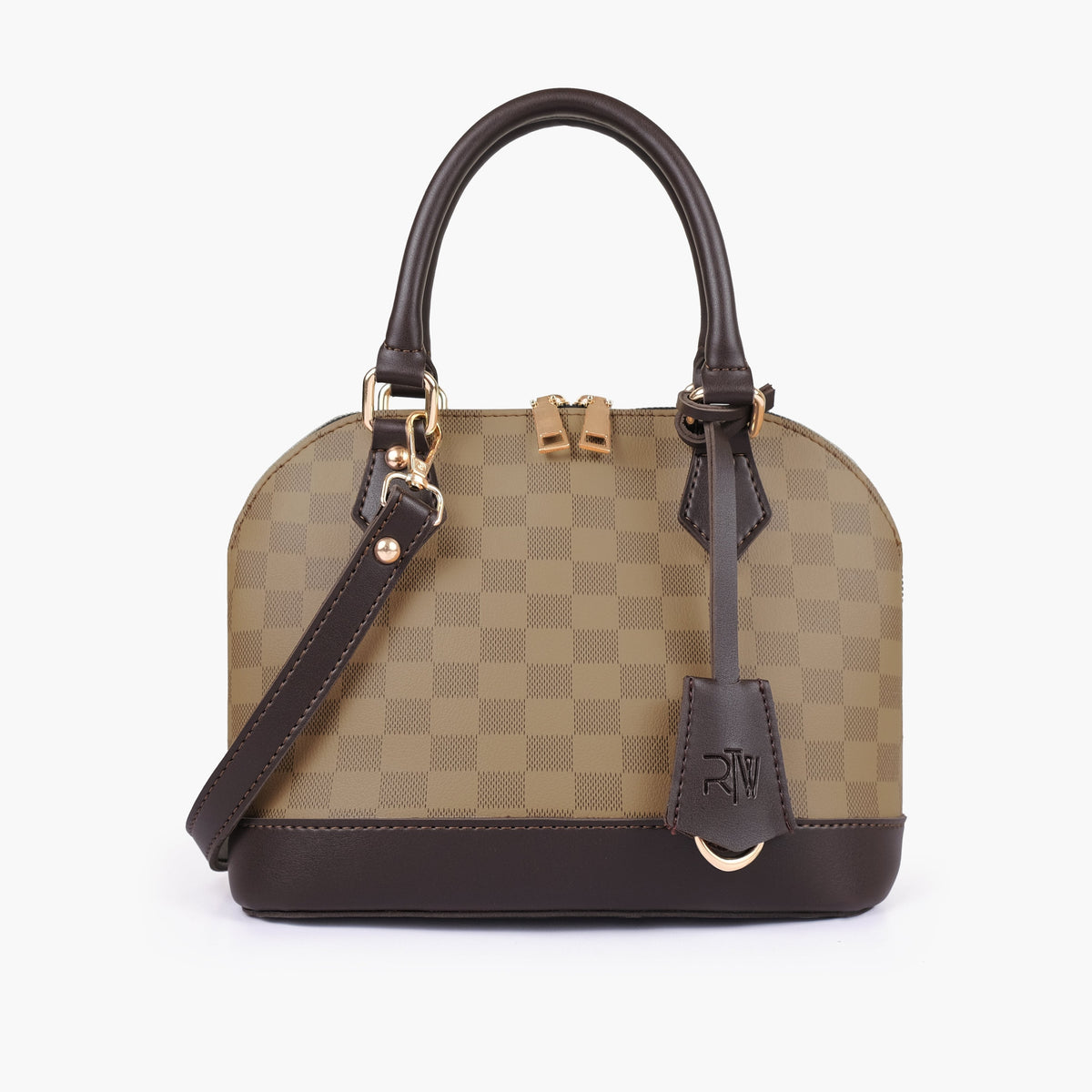 Brown dome satchel handbag