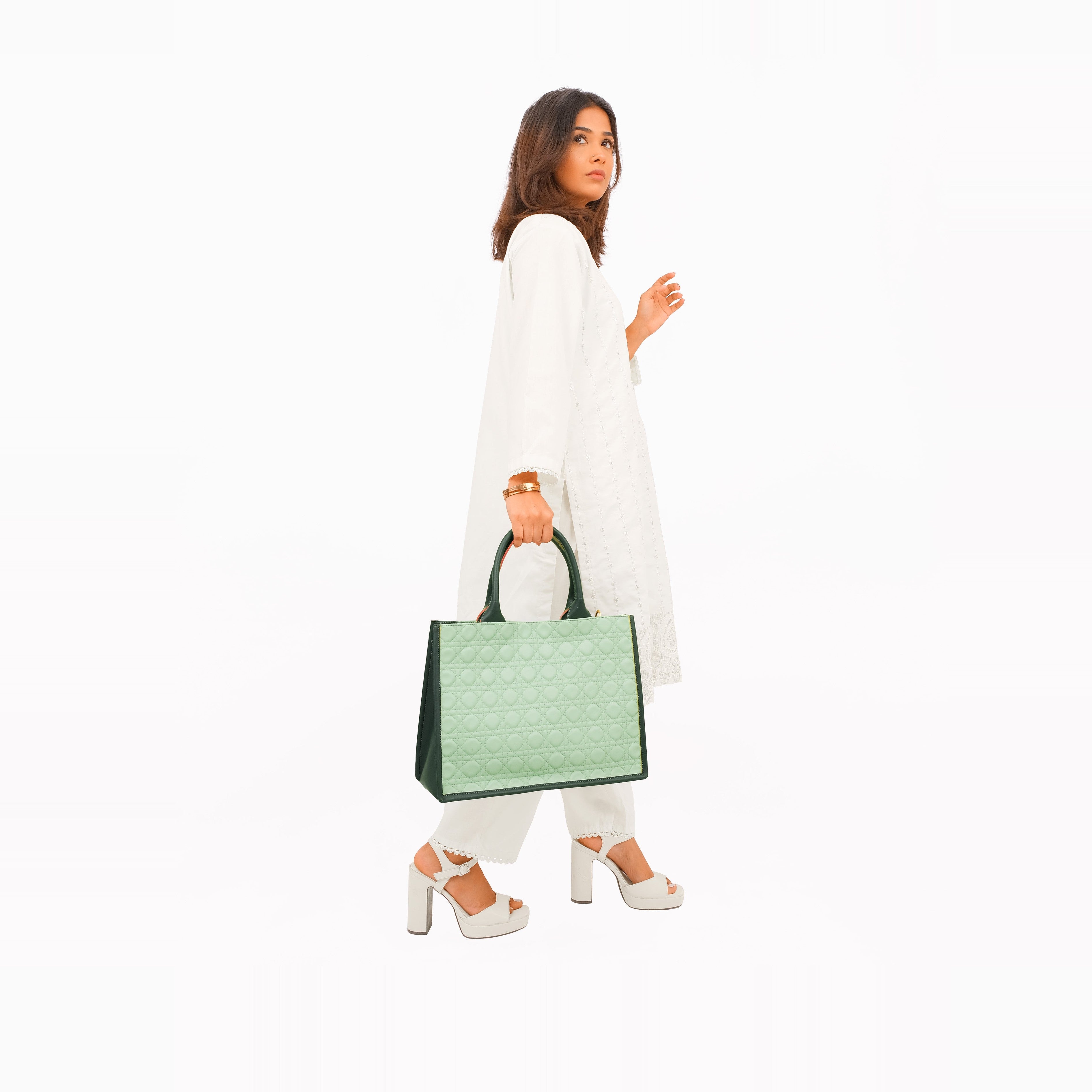 Army green box tote bag