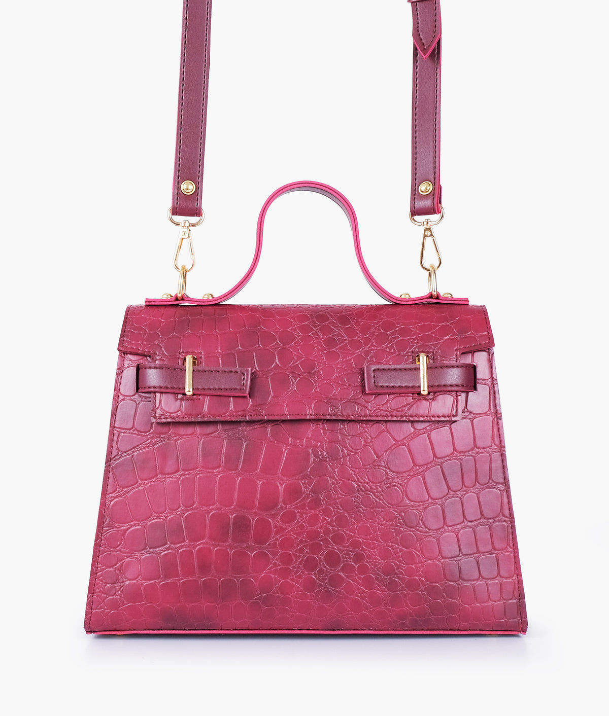 Burgundy crocodile cross-body bag with top-handle