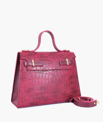 Burgundy crocodile cross-body bag with top-handle