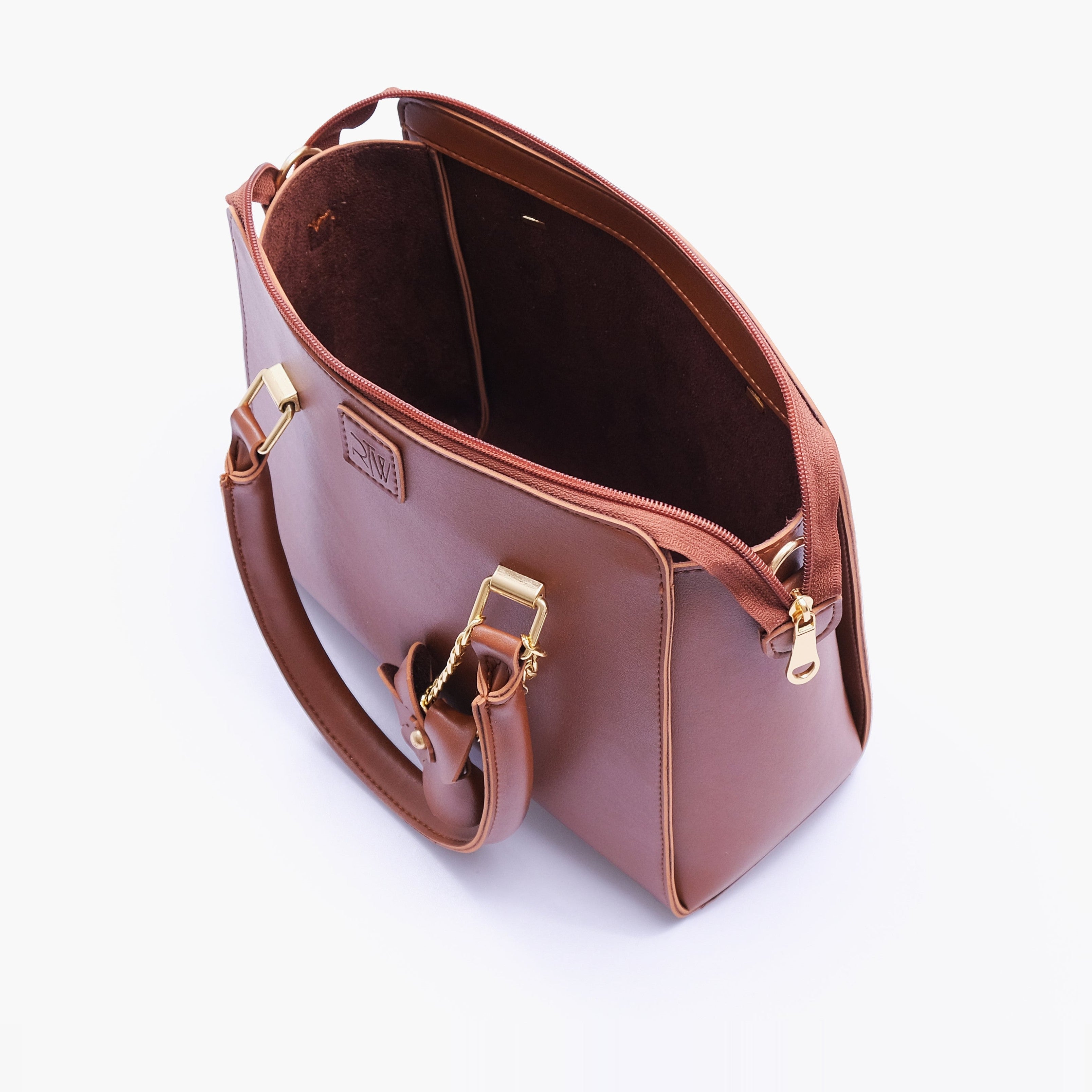 Brown handbag with flower charm